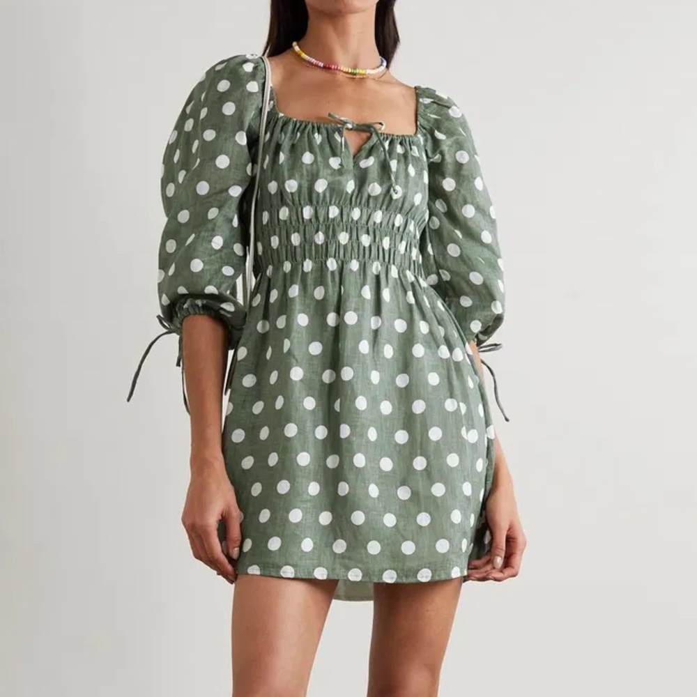 Faithfull the Brand Armina Mini Dress in Emelda Dot Print Slate